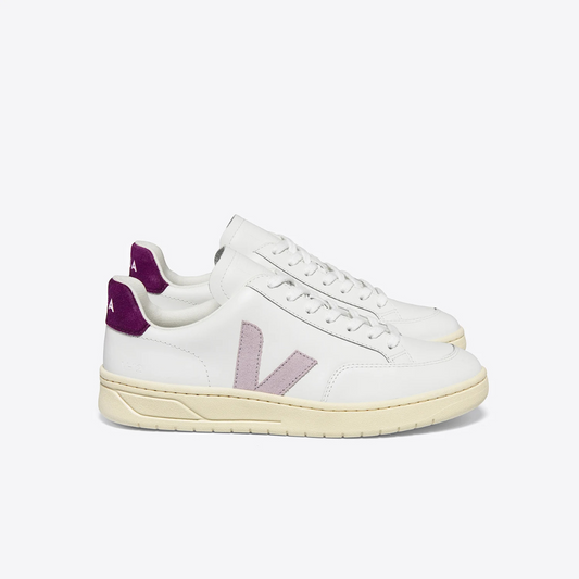 Veja V-12 Leather - Extra-White / Parme Magenta - Walk by Streetart