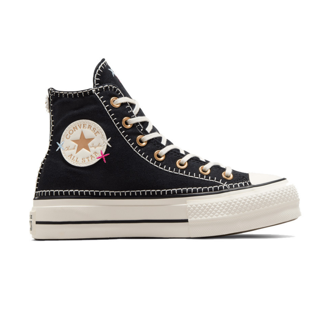 Converse Ctas Hi Lift Crafted Stitching Platform - Black / Egret / Gold - Walk by Streetart