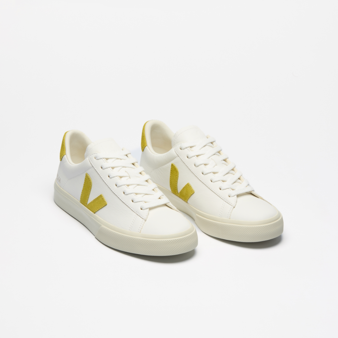Baskets Veja Campo en cuir blanc et jaune