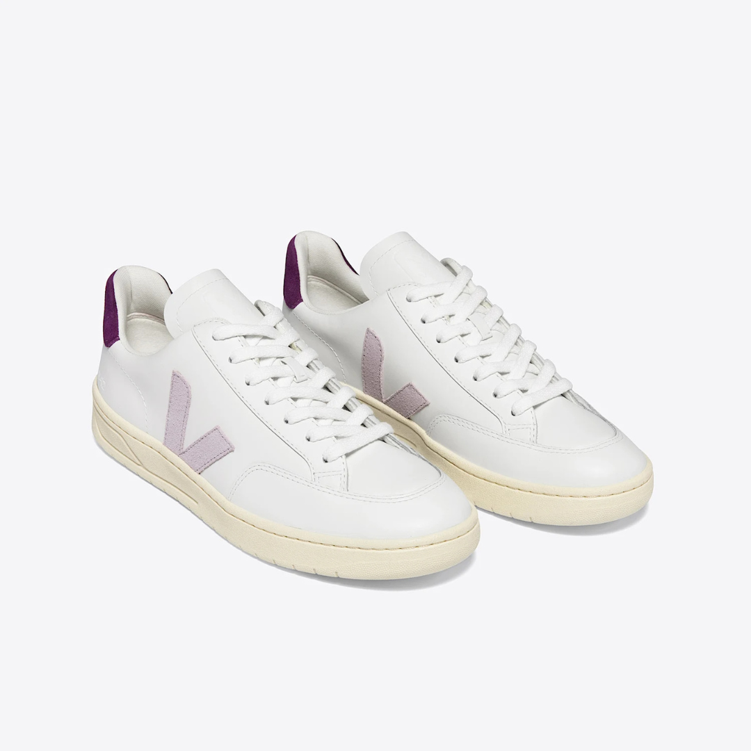Veja V-12 Leather - Extra-White / Parme Magenta - Walk by Streetart