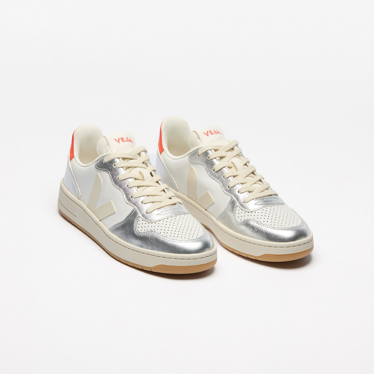 Veja V-10 - Leather White / Pierre / Silver